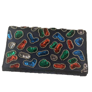 Vintage Multicolor Hand-Beaded Clutch Purse with Shoulder Strap